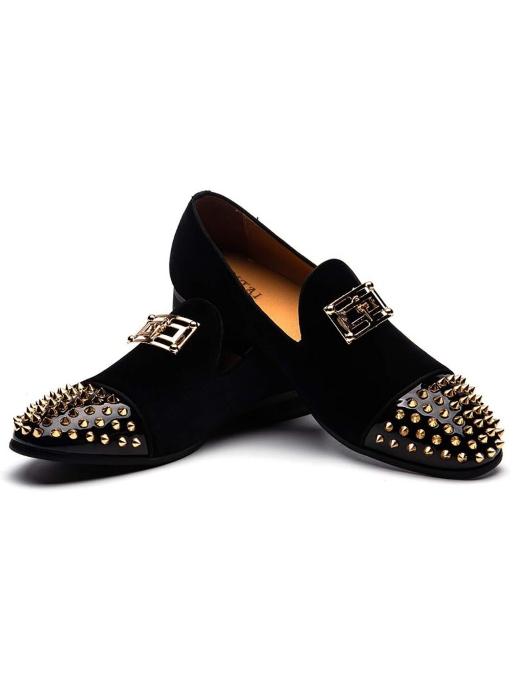 JITAI Men's Black03 Velvet Loafer Line Buckle Penny Slip On Leather Formal Shoes